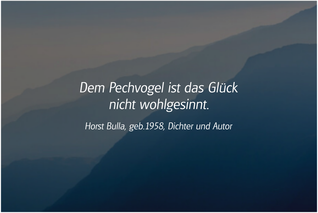 Spruch: Dem Pechvogel ist das Glück nicht wohlgesinnt. Horst Bulla