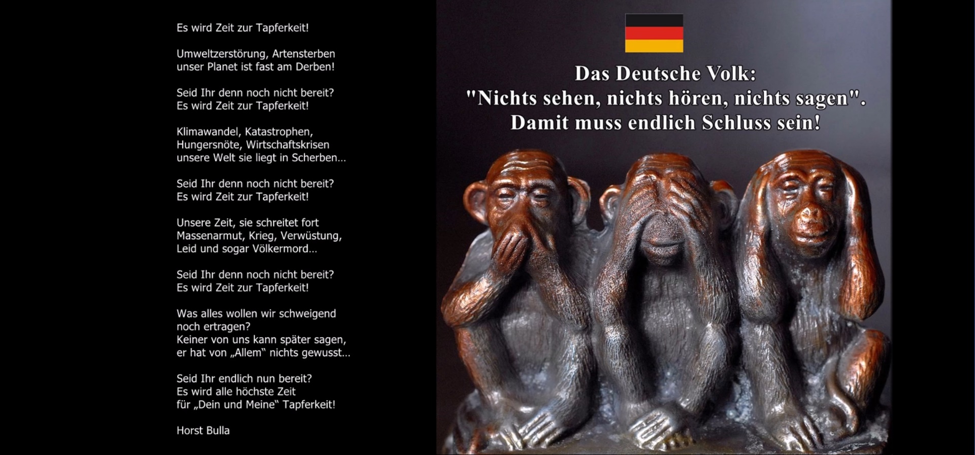 "Es wird Zeit zur Tapferkeit!" ein Gedicht von Horst Bulla